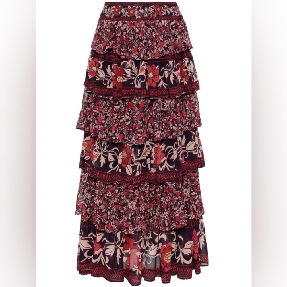 Farm Rio Chelsea Garden Ruffle Midi Skirt in Large Size